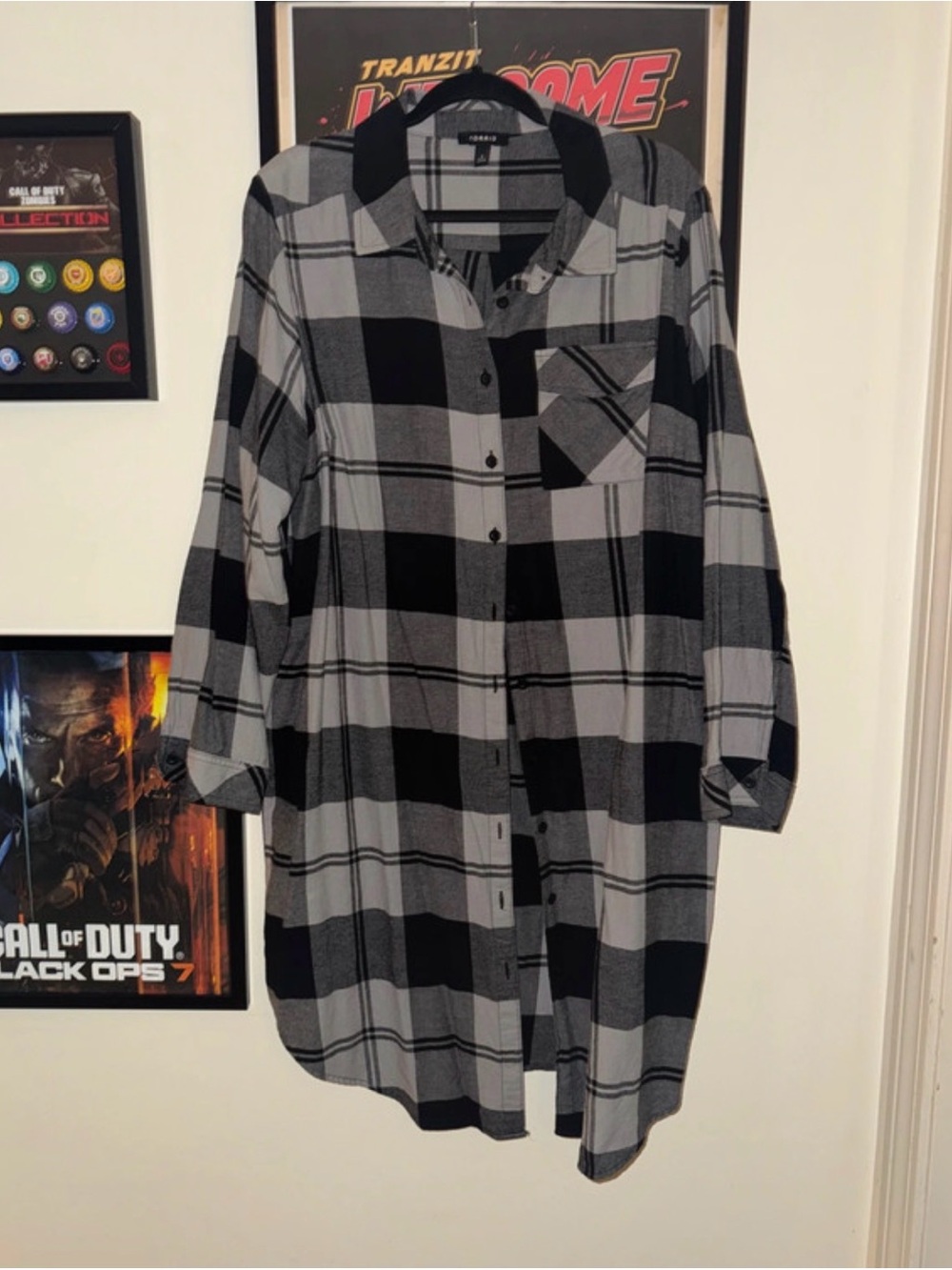 torrid Black and Gray Plaid Button-Down Tunic Shirt